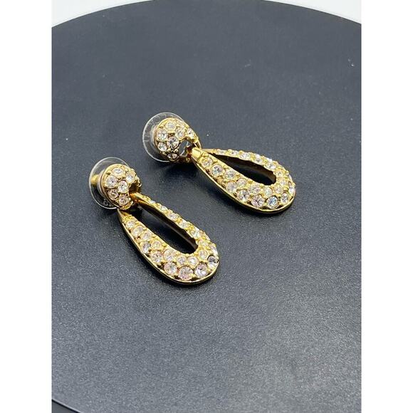 SWAROVSKI Swan Vintage Gold Crystal Dangle Drop Designer Door Knocker Earrings - Picture 3 of 14